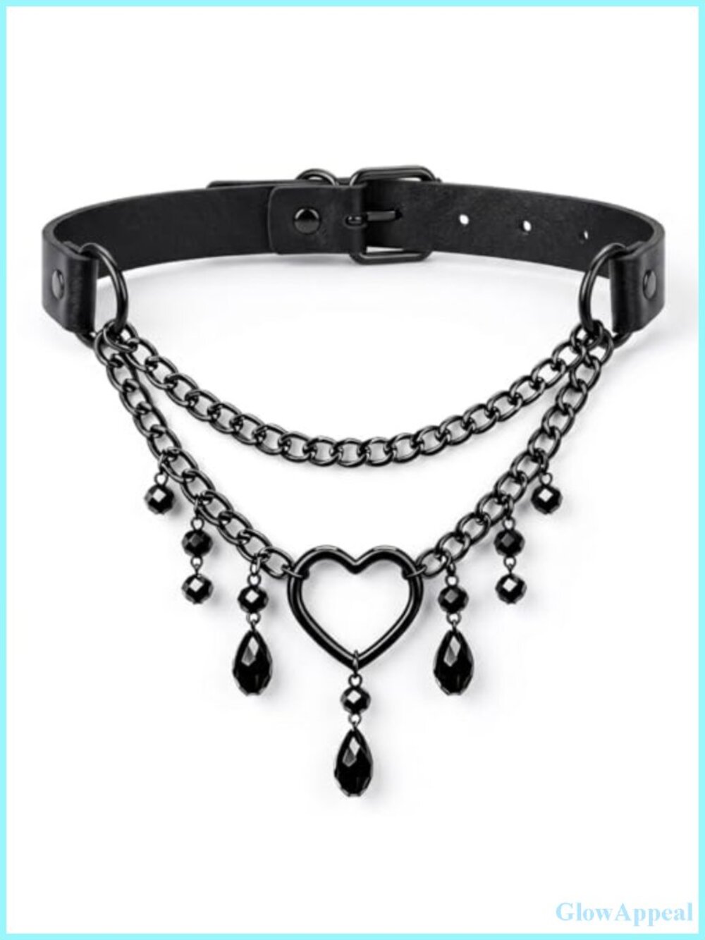 Goth Beaded Choker Necklace Faux Leather PU Buckle Adjustable Cosplay